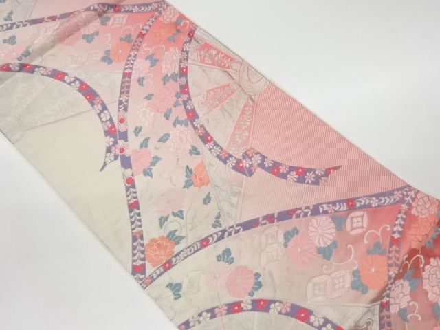 リサイクル　源氏車に鬘帯・花模様織出し袋帯